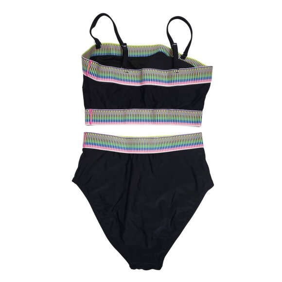 Black Two-Piece Womens Swimsuit Multicolor Stripe Detail Size S - Picture 5 of 5